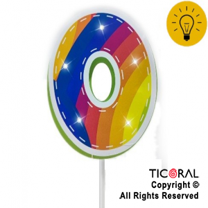 ADORNO PINCHE PARA TORTA LUMINOSO 3D NUMERO 0 MULTICOLOR x 1